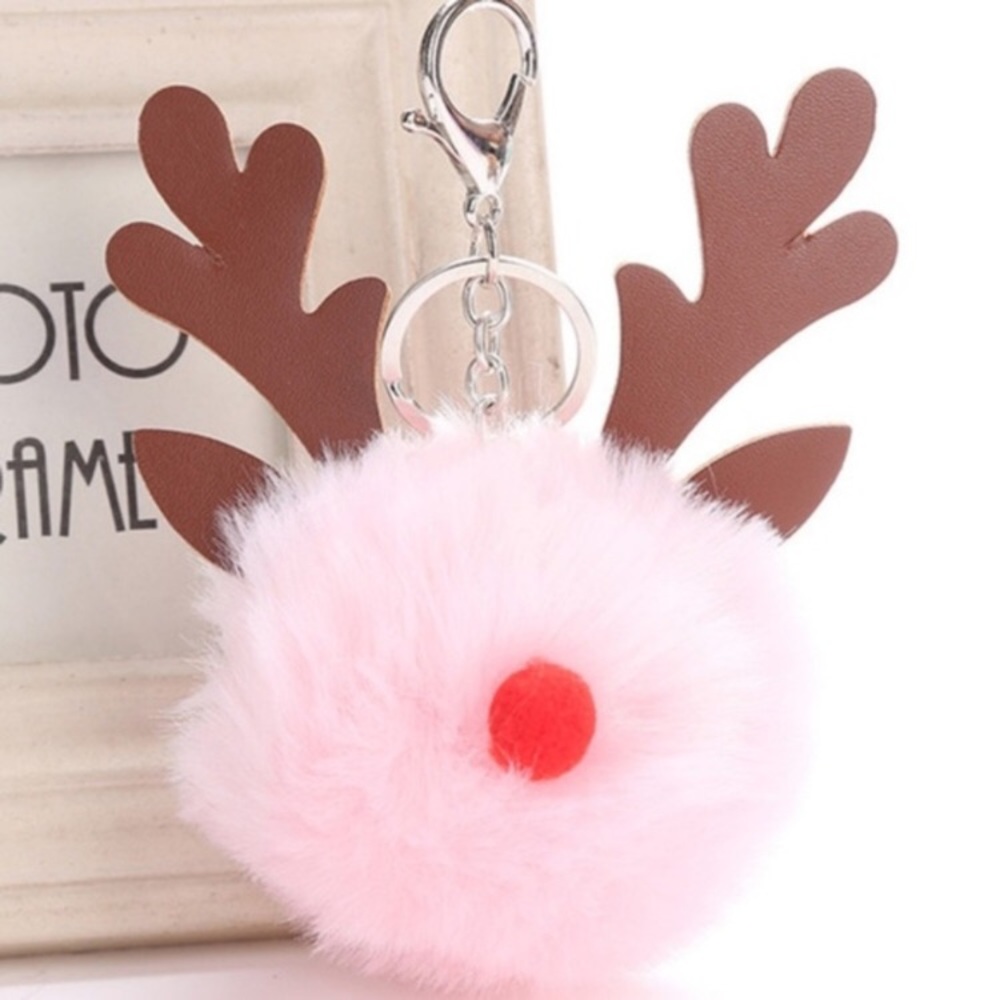 2 pink red Rudolph reindeer bag pom or purses 